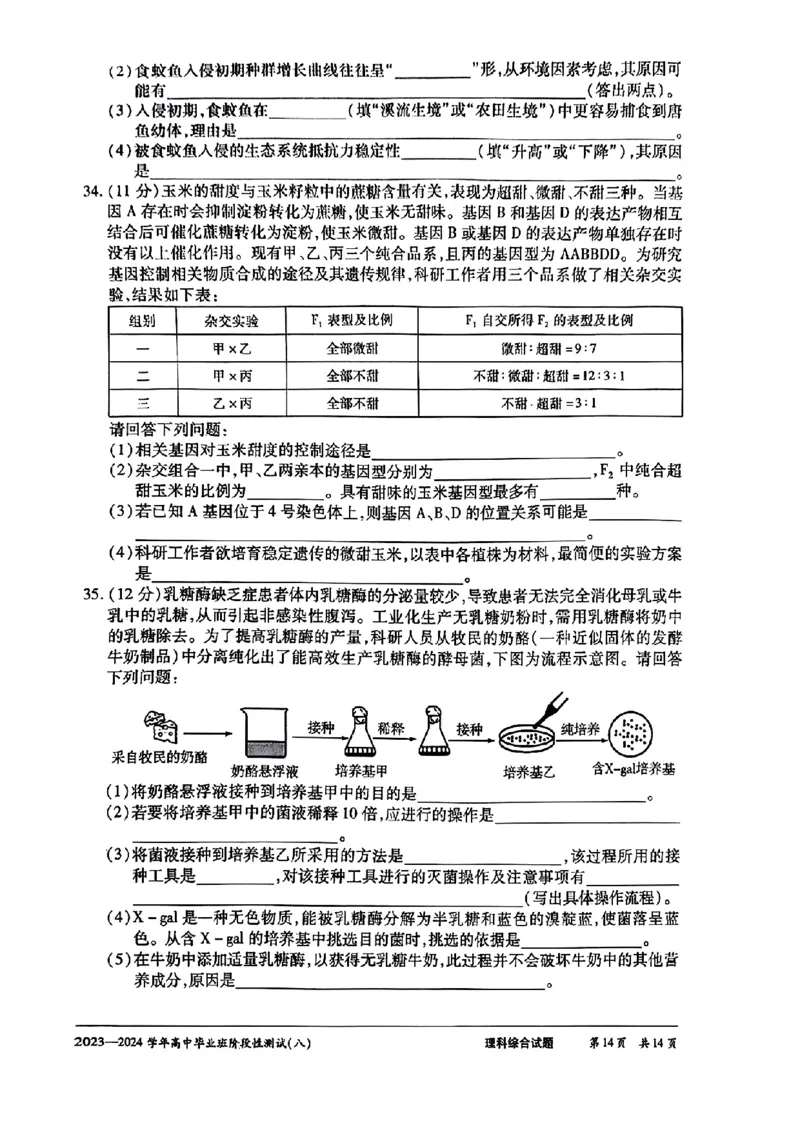 天一八-理综_2024年4月_01按日期_17号_2024届河南天一大联考高三阶段性测试（八）_2024届河南天一大联考高三阶段性测试（八）理科综合