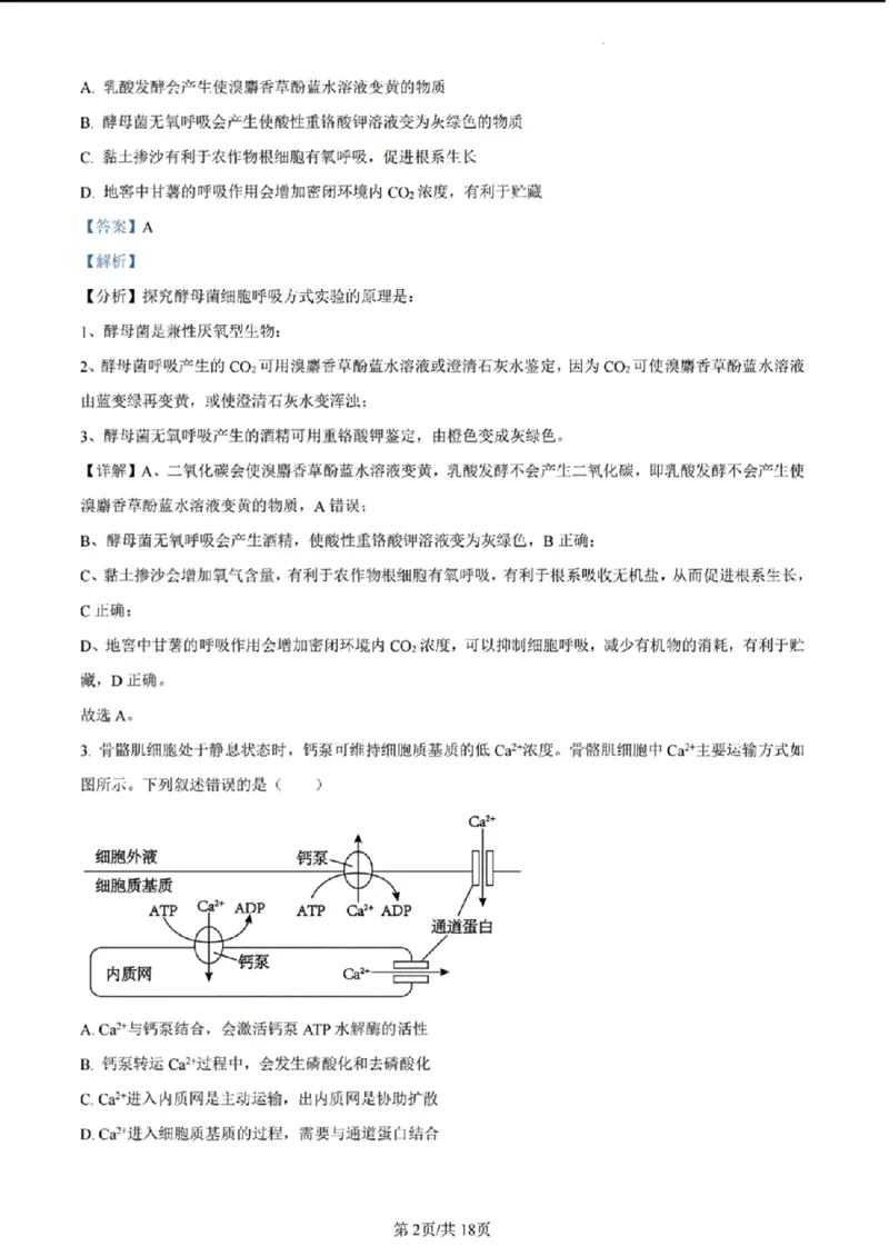 安徽生物答案(1)_2024年2月_2024年九省联考各版本合集_安徽（物化生政史地）