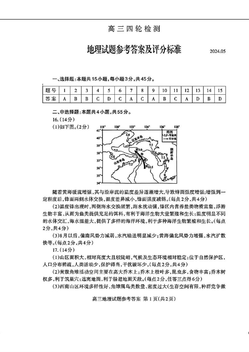 山东省泰安市2024年(届)高三年级四轮检测(泰安四模)地理试卷+答案(1)_2024年5月_025月合集_2024届山东省泰安市高三年级四轮检测