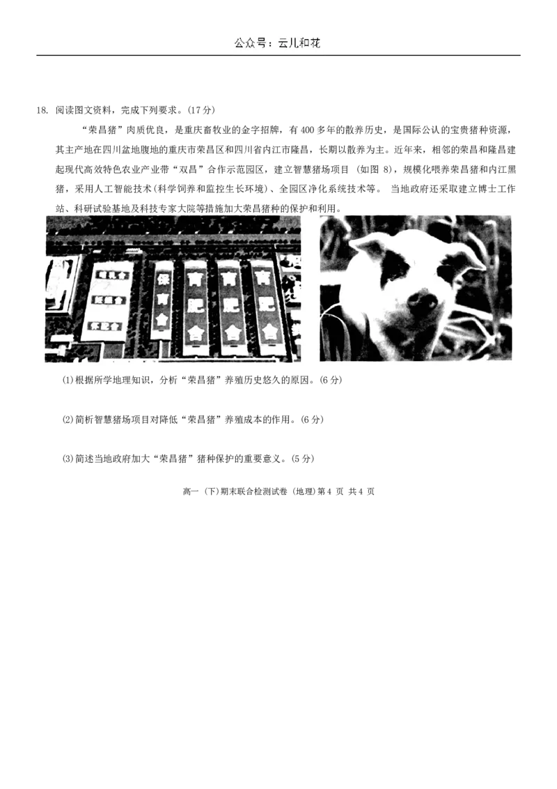 重庆市2024年高2026届高一下期末测试卷地理_2024-2025高一（7-7月题库）_2024年7月试卷_0708重庆市2023-2024学年高一下学期期末考试