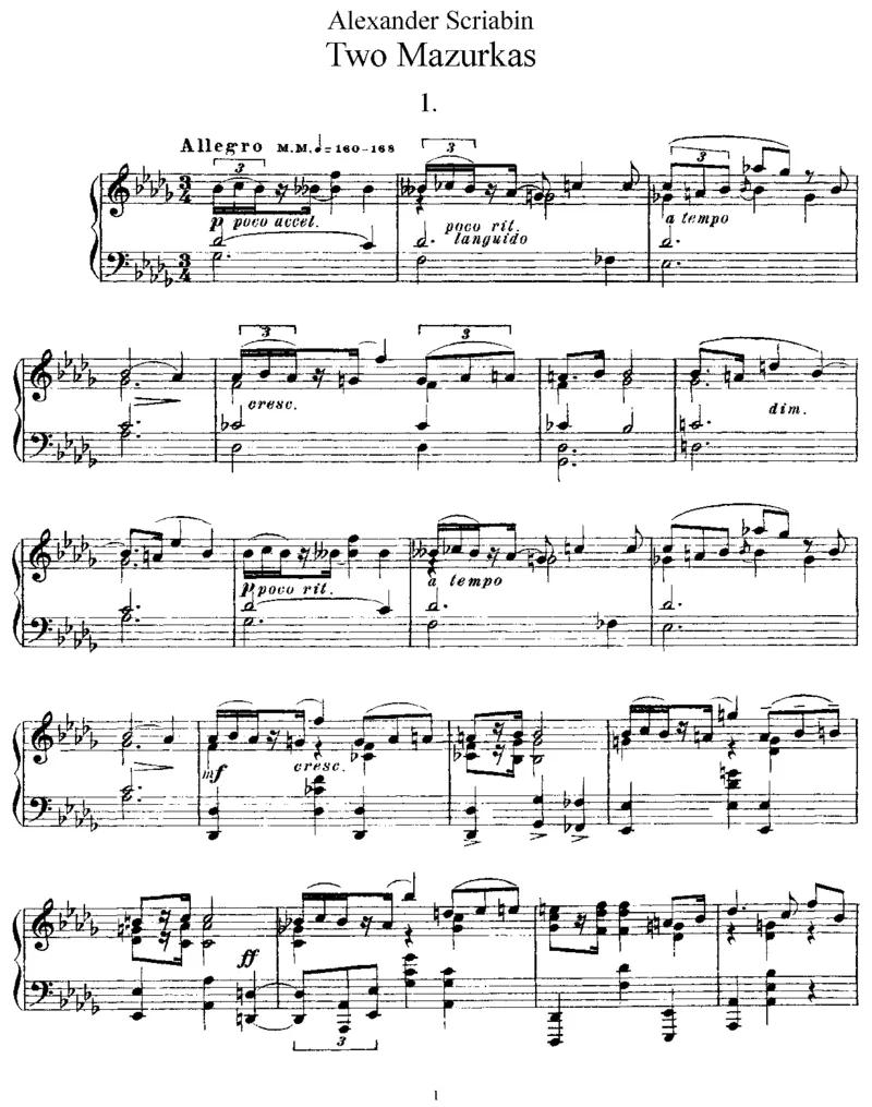 2Mazurkas,Op40_一万首著名钢琴曲谱哈农贝多芬合集视频教学电子版高清无水印可打印_1古典钢琴知名音乐家谱_斯克里亚宾钢琴谱全集_马祖卡