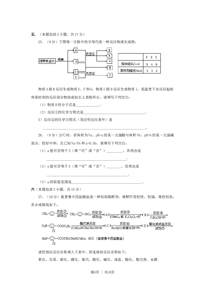 2000年山东高考化学真题及答案_化学高考真题试卷_旧1990-2007&middot;高考化学真题_1990-2007&middot;高考化学真题&middot;word_山东