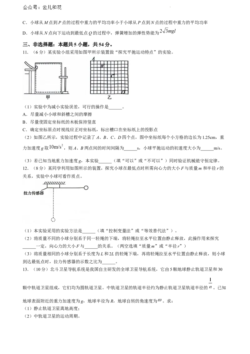 河北省沧州市2023-2024学年高一下学期7月期末物理试题_2024-2025高一（7-7月题库）_2024年7月试卷_0710河北省沧州市2023-2024学年高一下学期期末教学质量监测