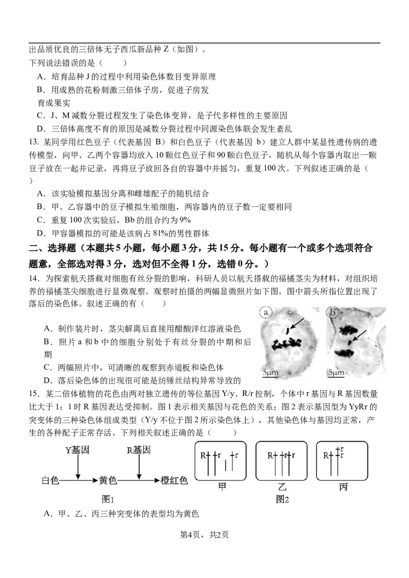 河北省保定市部分高中2025-2026学年高一上学期12月月考生物试题（含答案）_2024-2025高一（7-7月题库）_2026年1月高一_260114河北省保定市部分高中2025-2026学年高一上学期12月月考