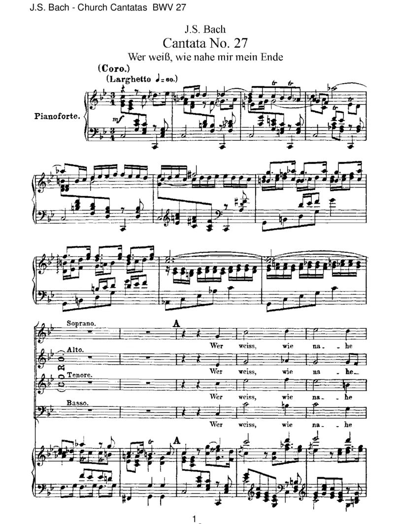 BWV27Werweiss,wienahemirmeinEnde!_一万首著名钢琴曲谱哈农贝多芬合集视频教学电子版高清无水印可打印_1古典钢琴知名音乐家谱_巴赫钢琴谱全集_J.S巴赫作品全集