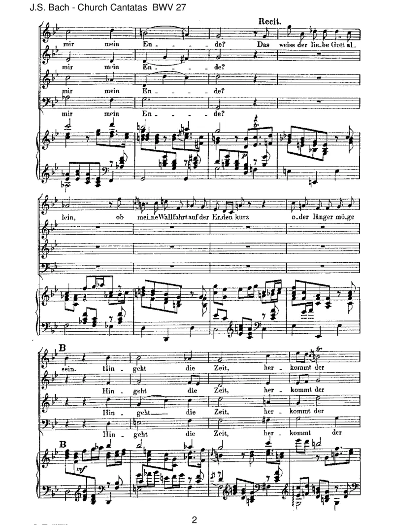 BWV27Werweiss,wienahemirmeinEnde!_一万首著名钢琴曲谱哈农贝多芬合集视频教学电子版高清无水印可打印_1古典钢琴知名音乐家谱_巴赫钢琴谱全集_J.S巴赫作品全集