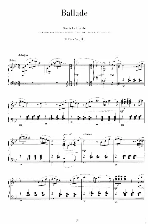 36、久石让-独奏作品乐谱（47页，共11首）_一万首著名钢琴曲谱哈农贝多芬合集视频教学电子版高清无水印可打印_3流行音乐谱_流行钢琴谱合集形式_高清PDF无水印