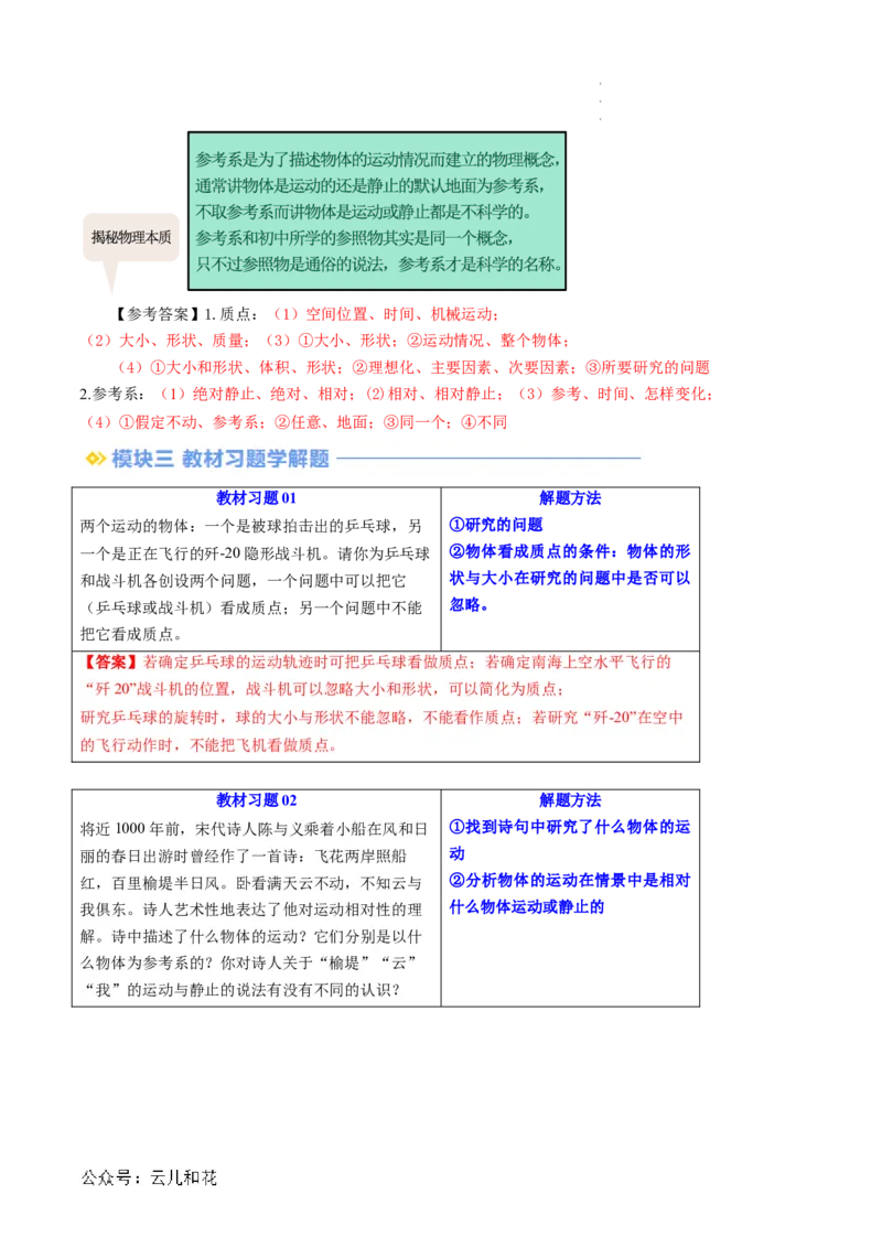 第01讲质点参考系（解析版）_2024-2025高一（7-7月题库）_2024年7月试卷_07082024年初升高物理无忧衔接（通用版）+暑假自学课2024年新高一物理暑假提升精品讲义