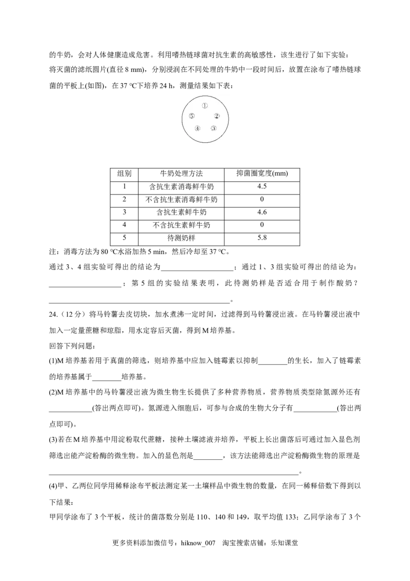 第一单元发酵工程（能力提升）-2022-2023学年高二生物单元测试定心卷（人教版2019选择性必修3）（原卷版）_E015高中全科试卷_生物试题_选修3_1.单元测试_2.单元测试