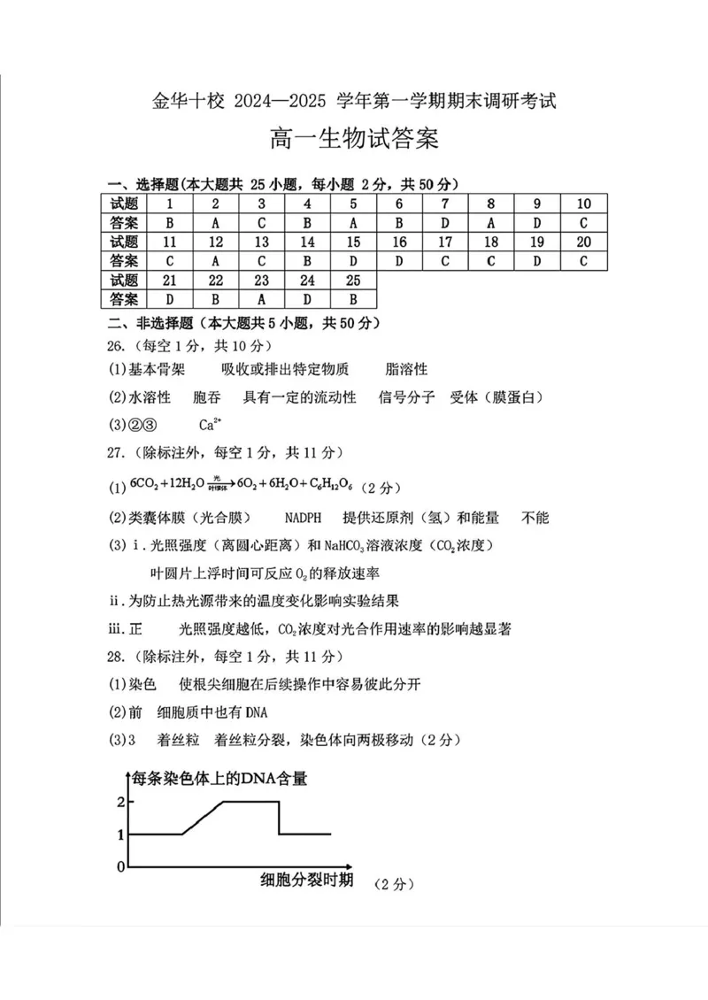 浙江省金华十校2024-2025学年高一上学期期末调研考试生物PDF版含答案_2024-2025高一（7-7月题库）_2025年01月试卷_0120浙江省金华十校2024-2025学年高一上学期期末调研考试
