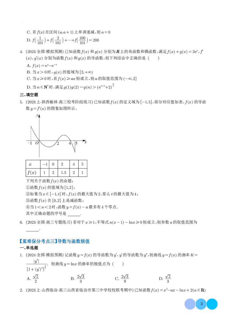 导数及其应用学生版(1)_2024年4月_01按日期_6号_2024届新结构高考数学合集_新高考19题（九省联考模式）数学合集140套_导数及其应用--2024年新高考题型