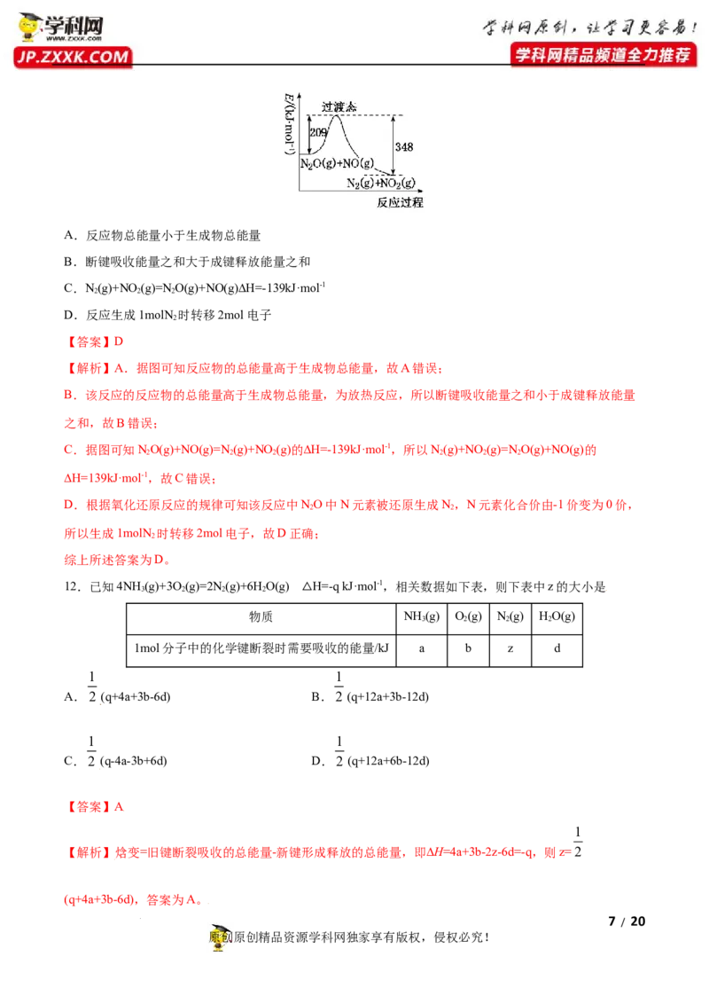 第一章化学反应的热效应（A卷&middot;知识通关练）（解析版）_E015高中全科试卷_化学试题_选修1_3.新版人教版高中化学试卷选择性必修1_2.单元测试_2.单元测试AB卷（第二套）