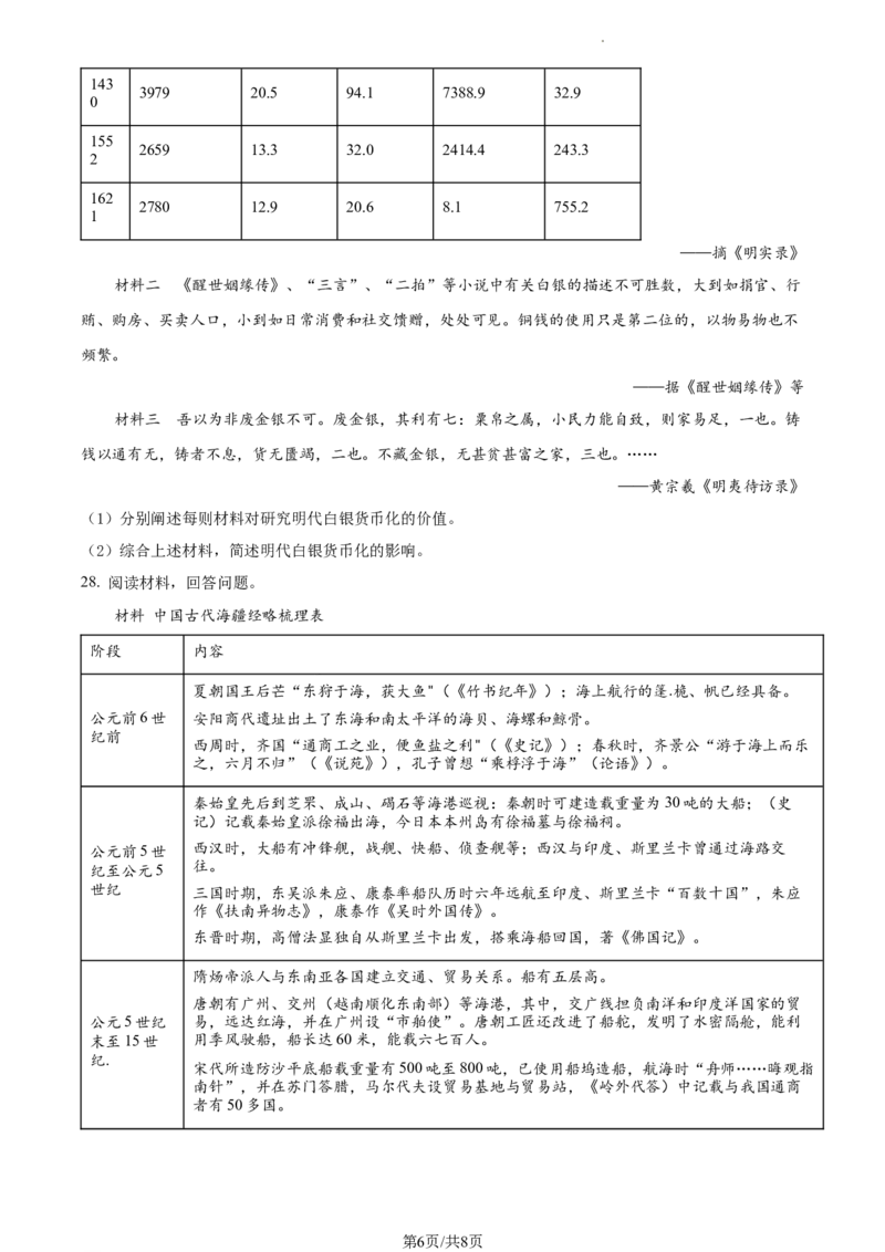 高二下学期期末考试历史试题（原卷版）_E015高中全科试卷_历史试题_选修3_人教版历史选修三期末试卷（007份）_高二下学期期末考试历史试题04