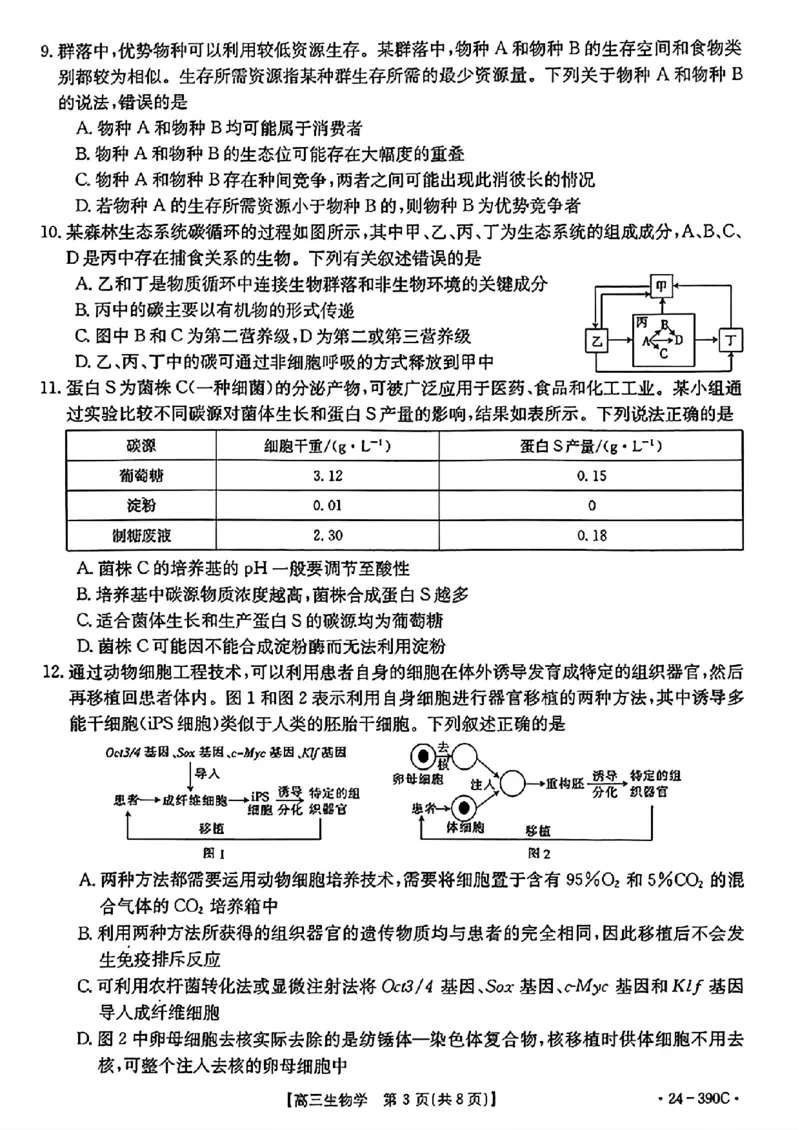 扫描件_2024年湛江市普通高考第二次模拟测试生物试卷_2024年4月_01按日期_14号_2024届广东省湛江市二模（金太阳390C）_2024届广东省湛江市高三下学期二模考试生物试题