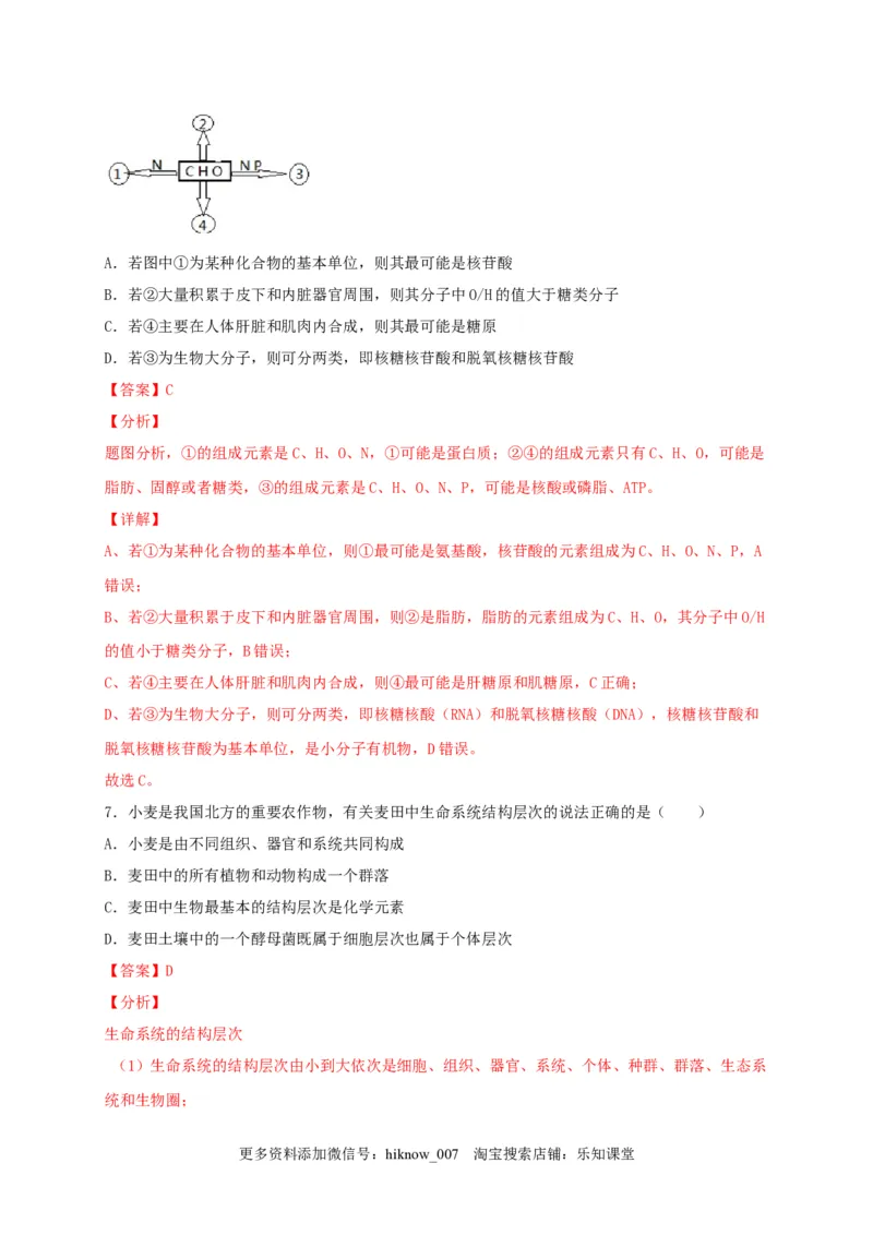 高一生物上学期期末测试卷01（人教版必修1）（解析版）_E015高中全科试卷_生物试题_必修1_4.期末试卷_1.模拟题_高一生物上学期期末测试卷01（人教版必修1）