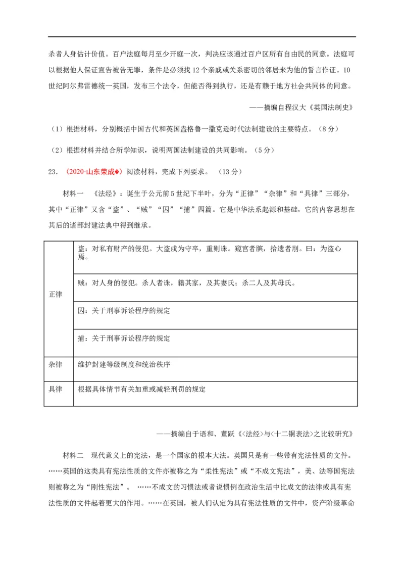 第三单元法律与教化（能力提升）-高二历史单元测试定心卷（选择性必修一国家制度与社会治理）（原卷版）_E015高中全科试卷_历史试题_选修1_1.单元测试_单元测试（第二套）