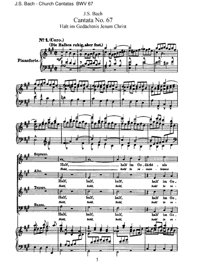 BWV67HaltimGed_chtnisJesumChrist_一万首著名钢琴曲谱哈农贝多芬合集视频教学电子版高清无水印可打印_1古典钢琴知名音乐家谱_巴赫钢琴谱全集_J.S巴赫作品全集