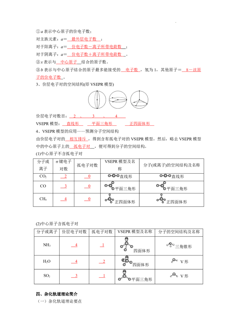 第二章分子结构与性质-知识手册高中化学全册必背章节知识清单（人教版2019选择性必修2）（教师版）_E015高中全科试卷_化学试题_选修2_4.新版人教版高中化学试卷选择性必修2