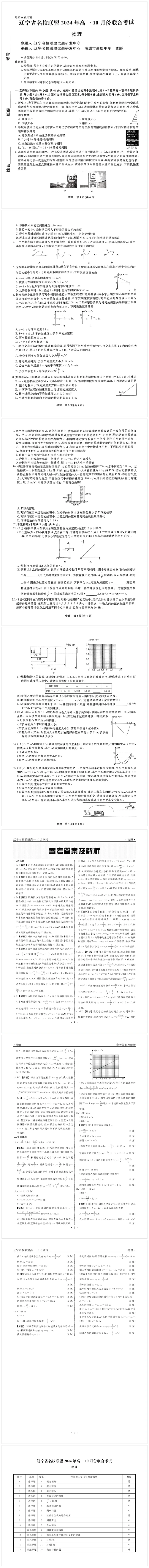 物理-辽宁省名校联盟2024年高一10月份联合考试_2024-2025高一（7-7月题库）_2024年10月试卷_1012辽宁省名校联盟2024年高一10月份联合考试