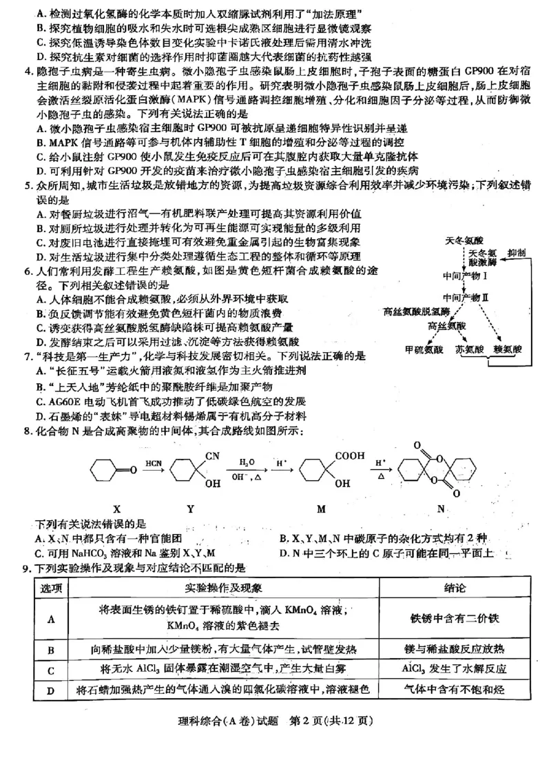 山西省晋中市2024届高三下学期5月高考适应训练考试理科综合试卷_2024年5月_01按日期_11号_2024届山西省晋中市高三下学期5月高考适应训练考试
