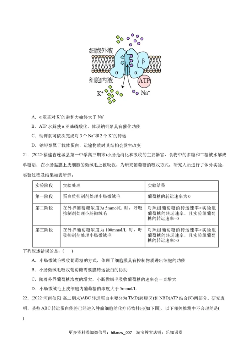 第4章细胞的物质输入和输出（B卷&middot;能力提升练）（原卷版）_E015高中全科试卷_生物试题_必修1_1.单元测试_1.单元测试AB卷（第一套）