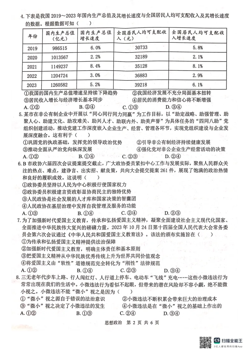 广西壮族自治区&ldquo;贵百河&rdquo;2024届高三下学期4月质量调研联考政治试题_2024年4月_01按日期_18号_2024届广西&ldquo;贵百河&rdquo;4月高三质量调研联考