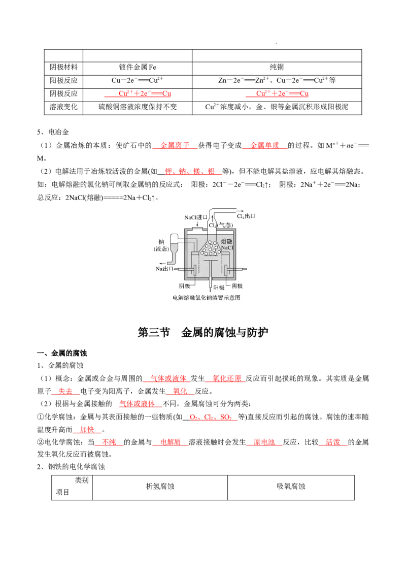 第四章化学反应与电能-知识手册高中化学全册必背章节知识清单（人教版2019选择性必修1）（教师版）_E015高中全科试卷_化学试题_选修1_3.新版人教版高中化学试卷选择性必修1
