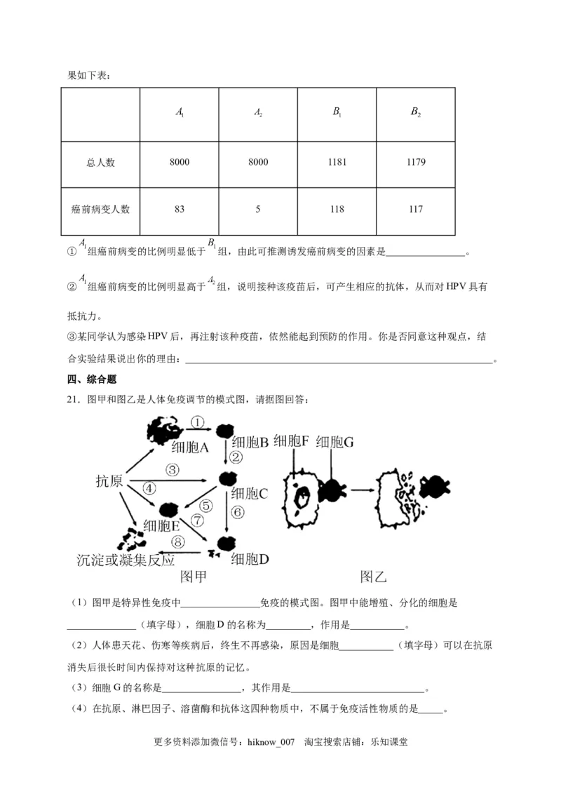 第4章免疫调节单元测试卷2022-2023学年人教版（2019）高中生物选择性必修1_E015高中全科试卷_生物试题_选修1_1.单元测试_2.单元测试（第二套）_第四章