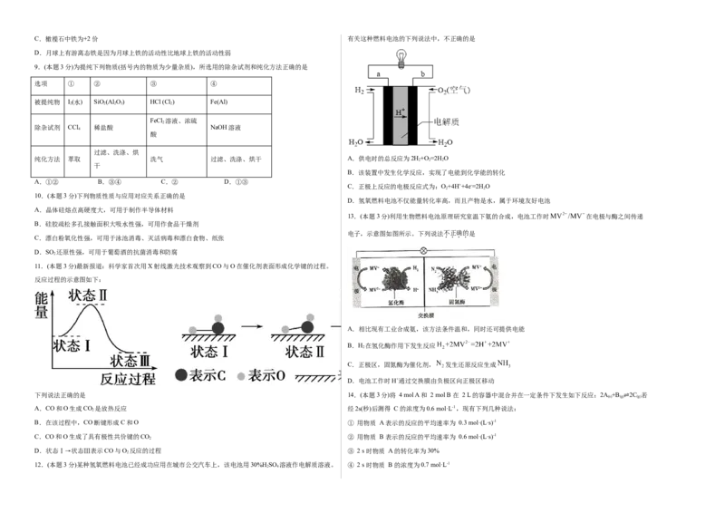 高一化学下学期期中试卷02（考试版）测试范围：人教版2019必修第二册：第五章、第六章_E015高中全科试卷_化学试题_必修2_2.新版人教版高中化学试卷必修二_3.期中测试