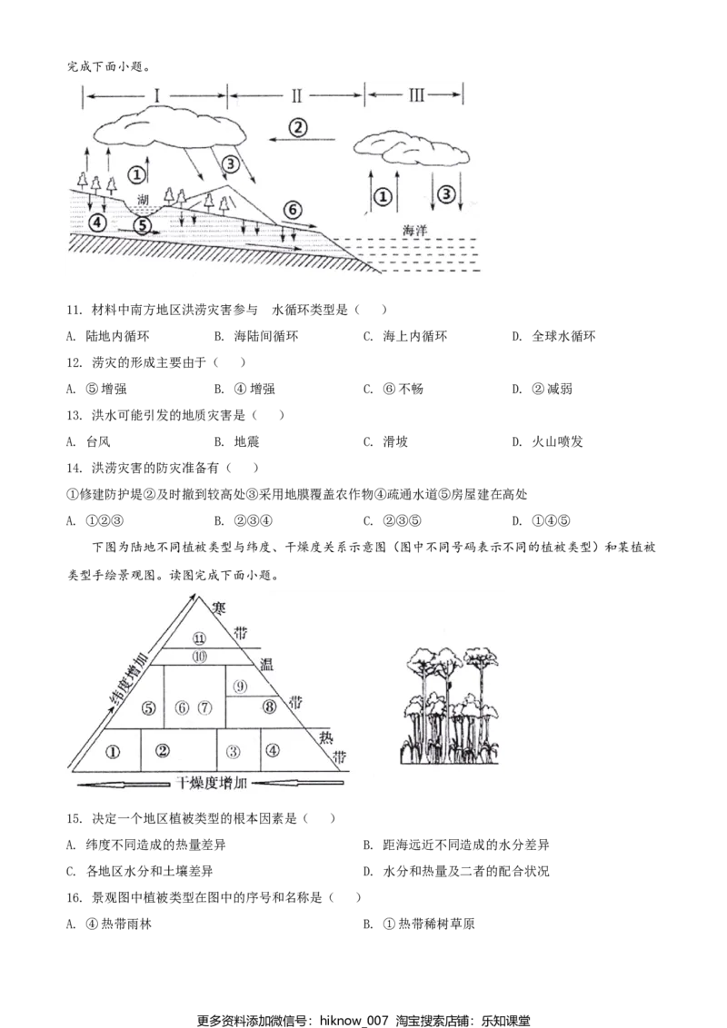 高一上学期期末地理试题（原卷版）_E015高中全科试卷_地理试题_必修1_4.期末试卷_高一上学期期末地理试题