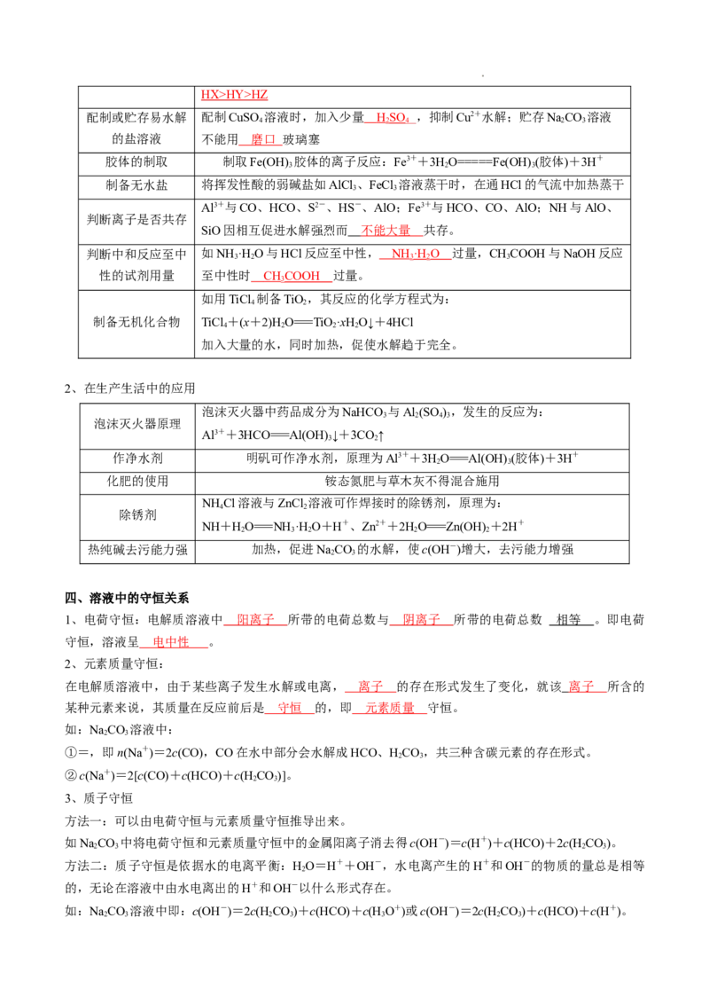 第三章水溶液中的离子反应与平衡-知识手册高中化学全册必背章节知识清单（人教版2019选择性必修1）（教师版）_E015高中全科试卷_化学试题_选修1_6.知识汇总