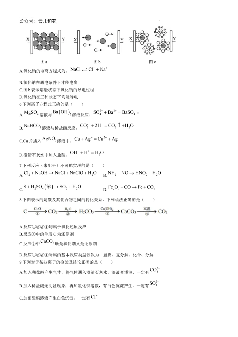 湖北省荆州中学2024-2025学年高一上学期9月月考化学试卷_2024-2025高一（7-7月题库）_2024年10月试卷_1006湖北省荆州中学2024-2025学年高一上学期9月月考