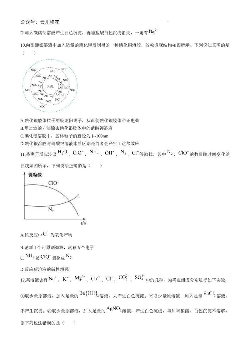 湖北省荆州中学2024-2025学年高一上学期9月月考化学试卷_2024-2025高一（7-7月题库）_2024年10月试卷_1006湖北省荆州中学2024-2025学年高一上学期9月月考