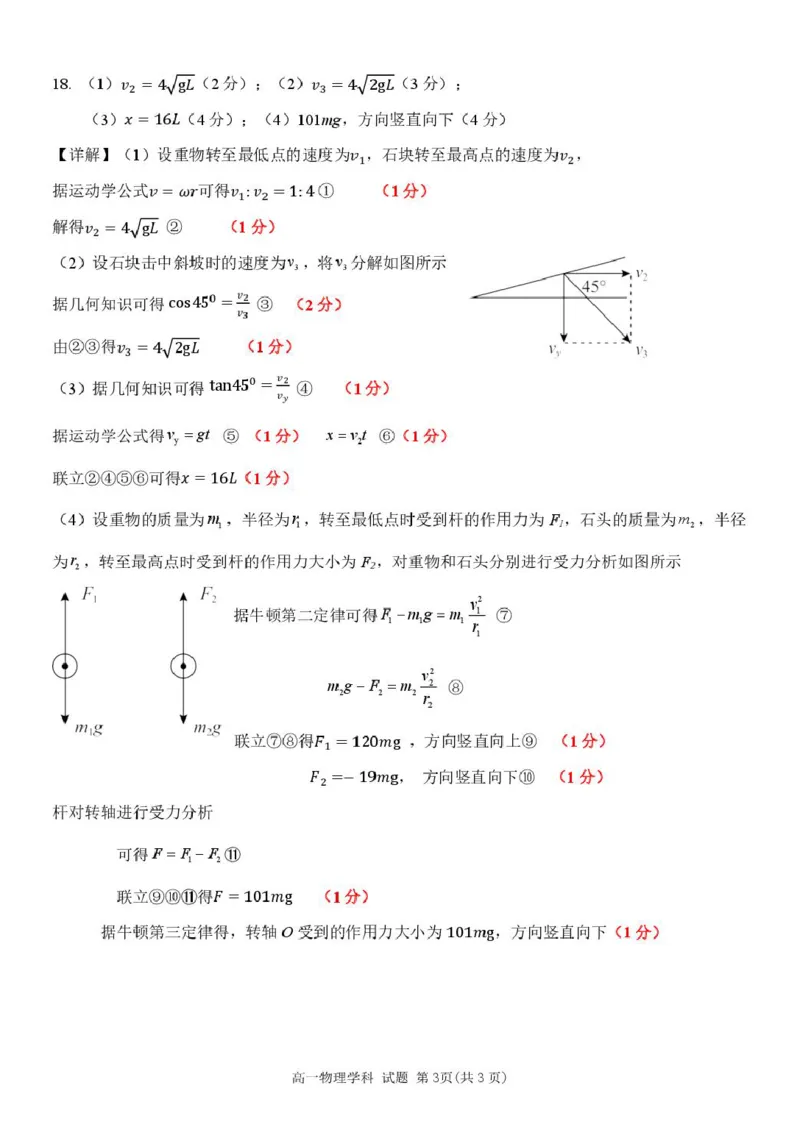 浙江省杭州市北斗联盟2024-2025学年高一下学期4月期中联考物理试卷（图片版，含答案）_2024-2025高一（7-7月题库）_2025年05月试卷