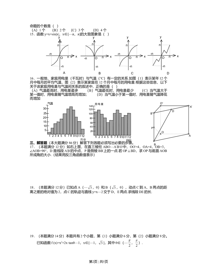 2002年上海高考数学试卷（理）（自主命题）（空白卷）_数学高考真题试卷_旧1990-2007&middot;高考数学真题_1990-2007&middot;高考数学真题&middot;word_上海
