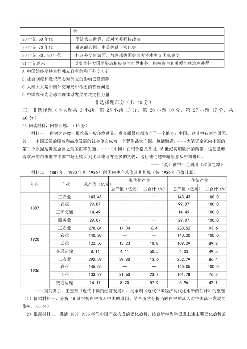 浙江省杭州市2024-2025学年高一上学期1月期末考试历史Word版含答案_2024-2025高一（7-7月题库）_2025年02月试卷_0226浙江省杭州市2024-2025学年高一上学期1月期末考试