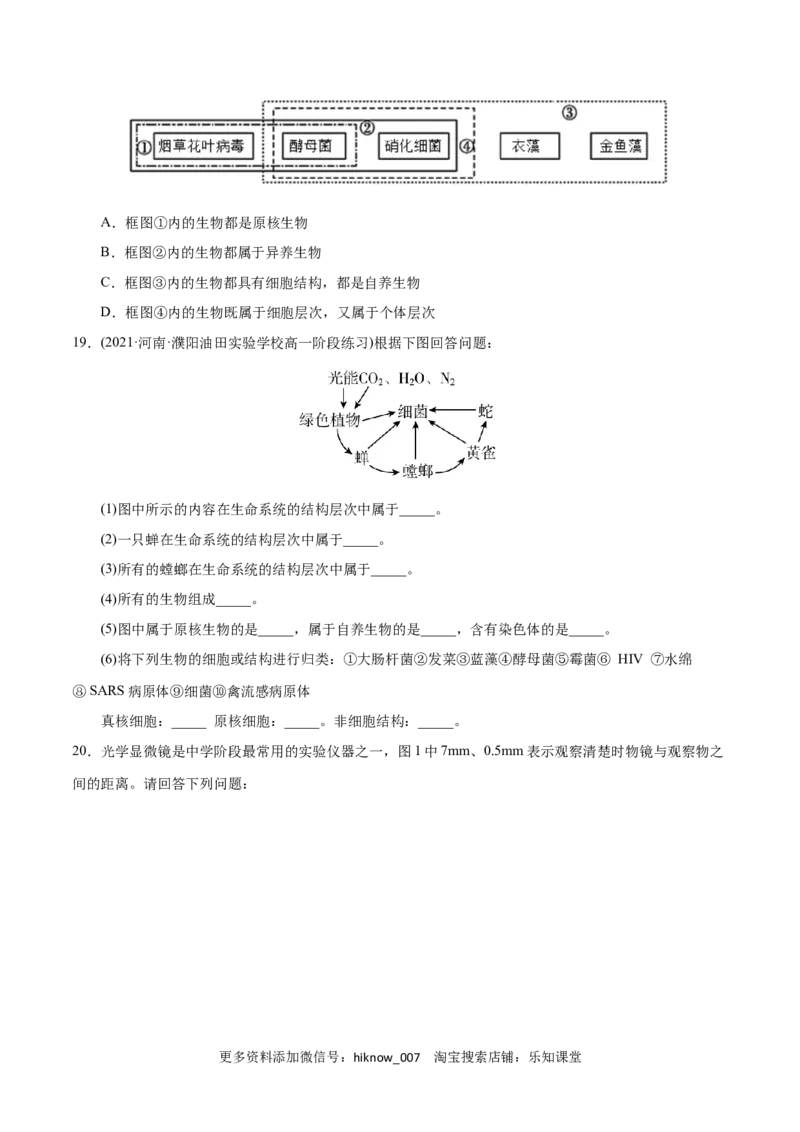 第1章走近细胞（A卷&middot;知识通关练）（原卷版）_E015高中全科试卷_生物试题_必修1_1.单元测试_1.单元测试AB卷（第一套）