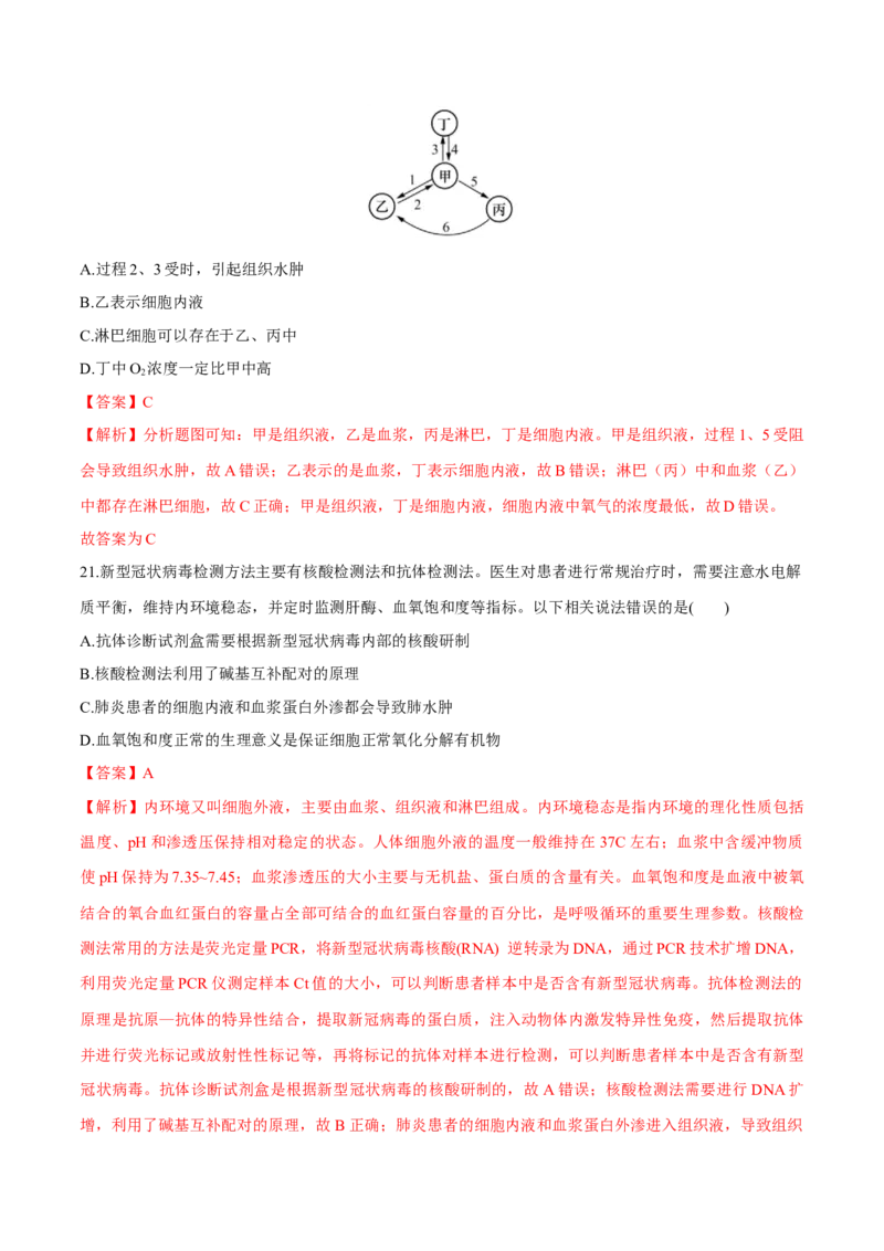 第1章人体的内环境与稳态（测试卷）-2022-2023学年高二生物章末检测卷（人教版2019选择性必修1）（解析版）_E015高中全科试卷_生物试题_选修1_1.单元测试_1.单元测试2023年