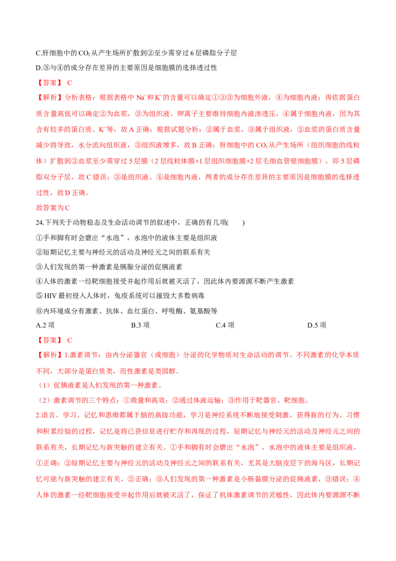 第1章人体的内环境与稳态（测试卷）-2022-2023学年高二生物章末检测卷（人教版2019选择性必修1）（解析版）_E015高中全科试卷_生物试题_选修1_1.单元测试_1.单元测试2023年
