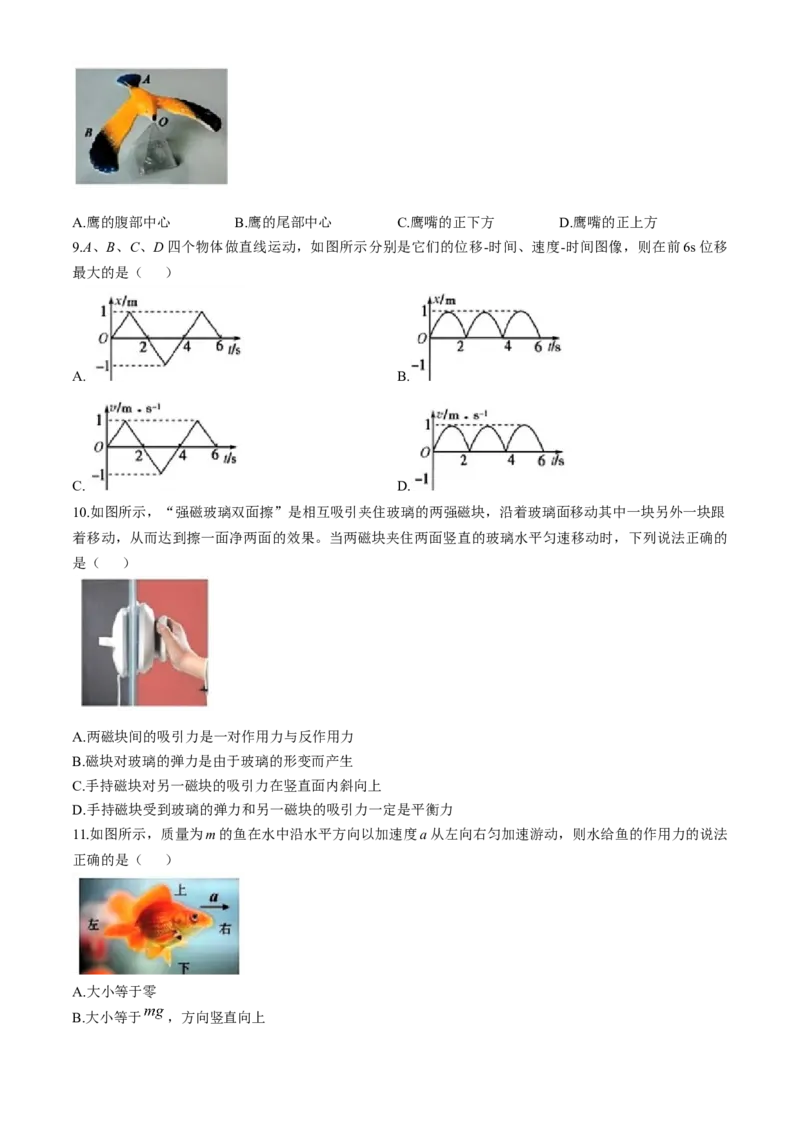浙江省杭州地区（含周边）重点中学2024-2025学年高一上学期期中联考物理试题（含答案）_2024-2025高一（7-7月题库）_2024年11月试卷