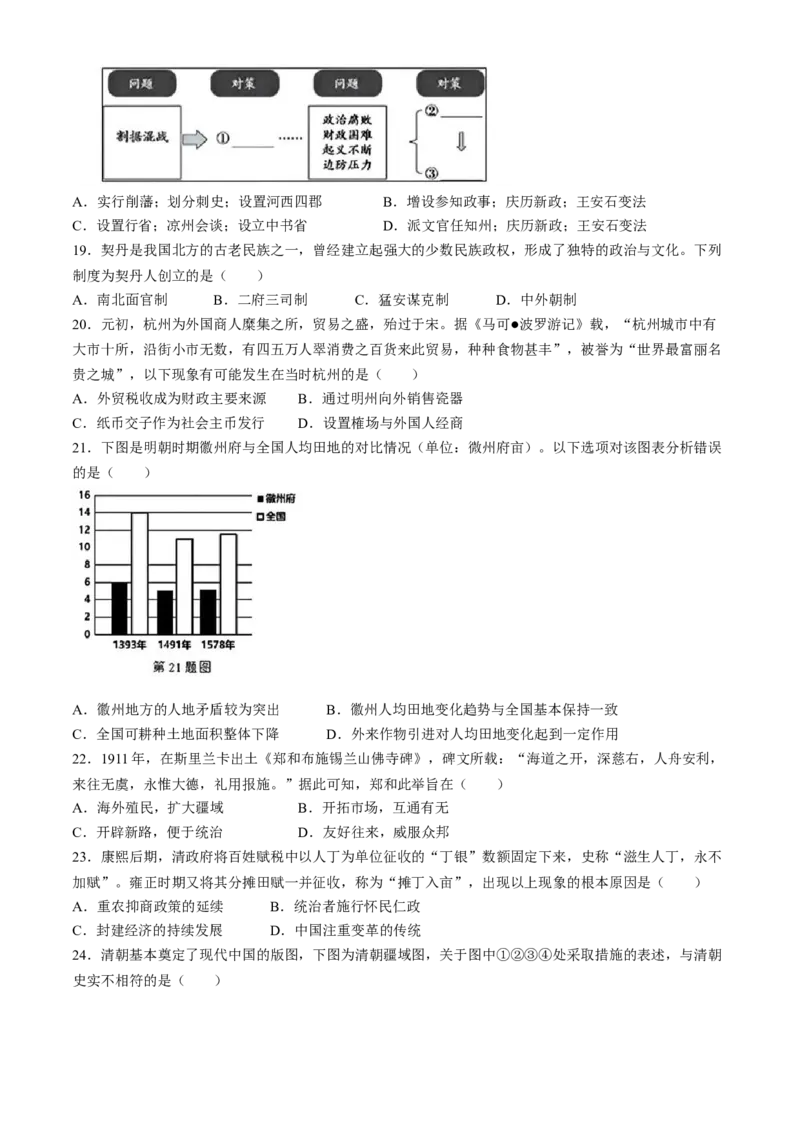 浙江省杭州地区（含周边）重点中学2024-2025学年高一上学期期中联考历史试题（含答案）_2024-2025高一（7-7月题库）_2024年11月试卷
