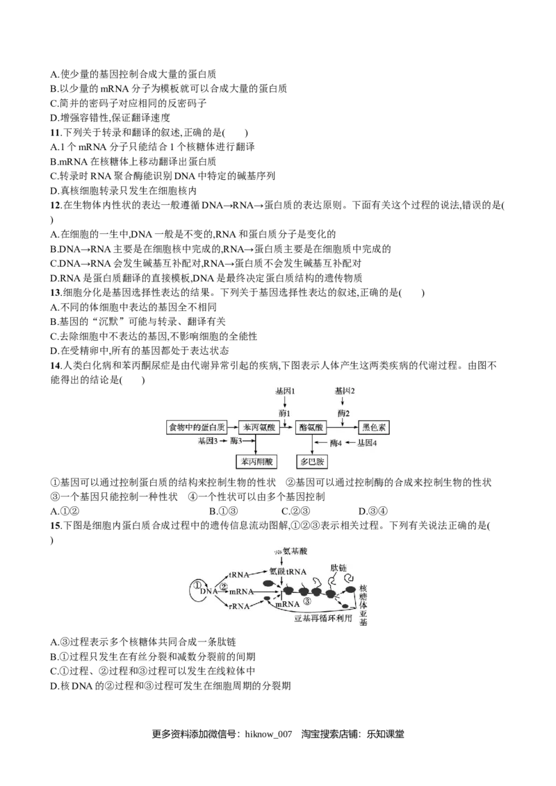 第4章基因的表达（原卷版）_E015高中全科试卷_生物试题_必修2_1.单元测试_2、单元测试2023_第4章+基因的表达-过单元2022-2023学年高一生物模拟考场单元检测卷（人教版2019必修2）