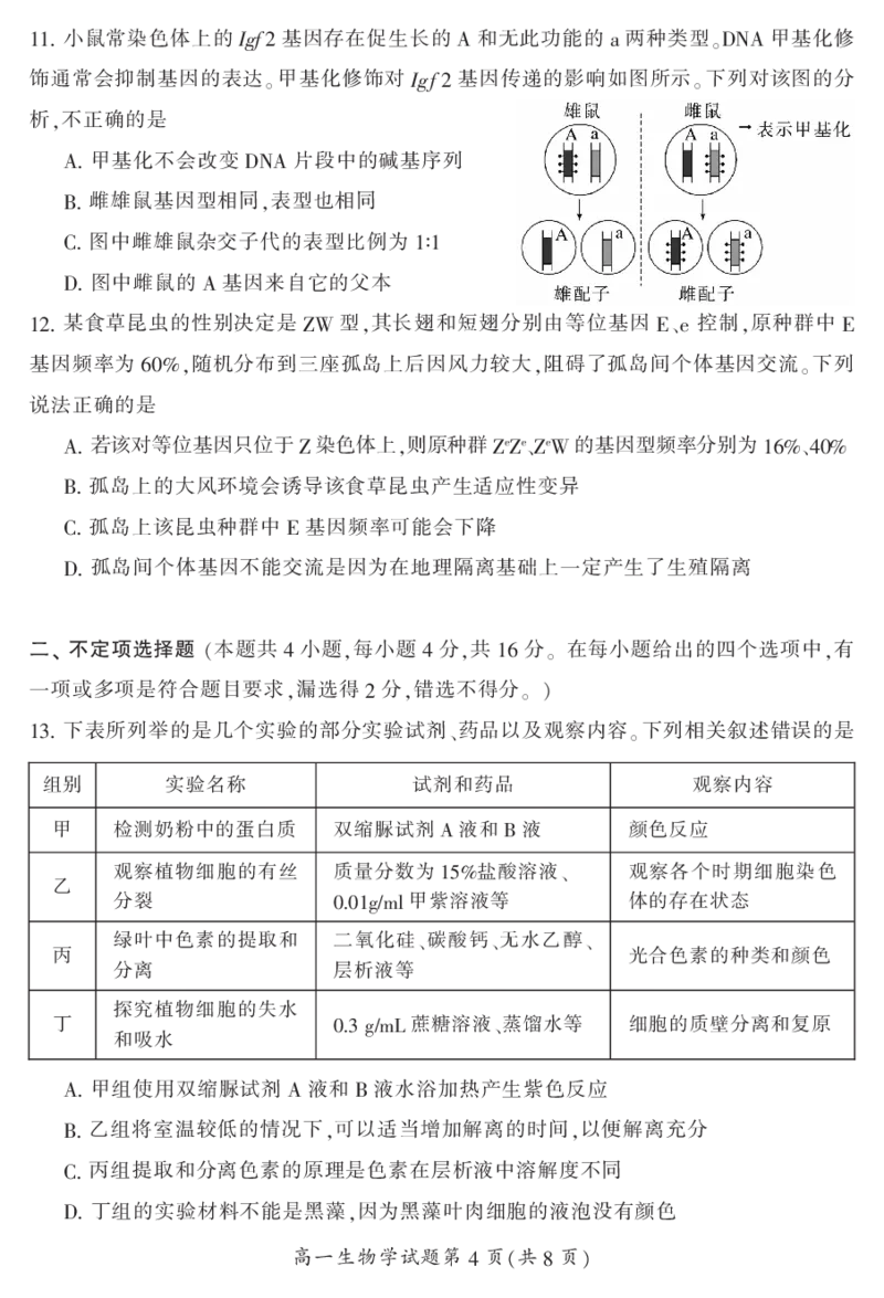 湖南省郴州市2023-2024学年高一下学期期末考试生物试题_2024-2025高一（7-7月题库）_2024年8月试卷_0820湖南省郴州市2023-2024学年高一下学期期末教学质量监测