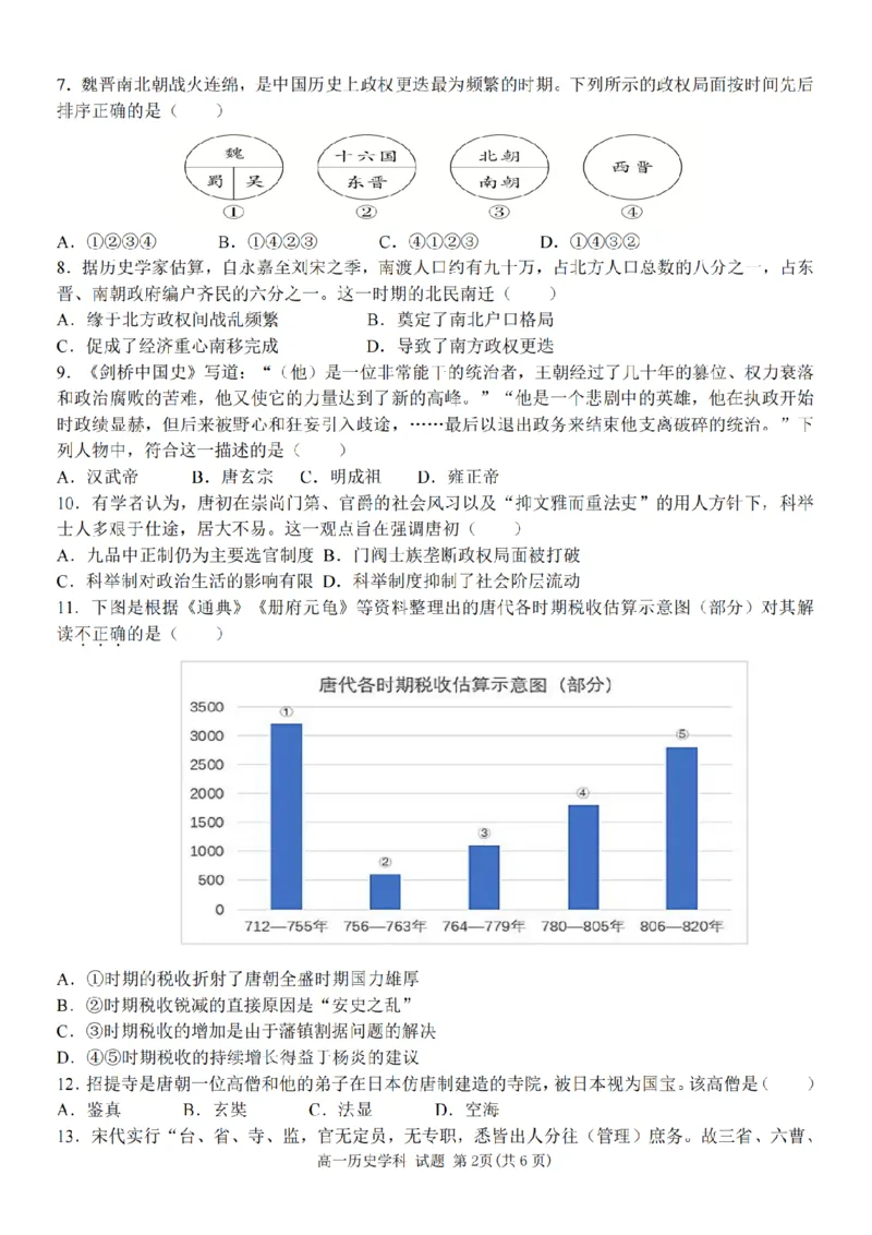 浙江省温州新力量联盟2024-2025学年高一上学期期中联考历史学科试题(PDF版，含答案)_2024-2025高一（7-7月题库）_2024年11月试卷_1119浙江省温州市新力量联盟2024-2025学年高一上学期期中联考