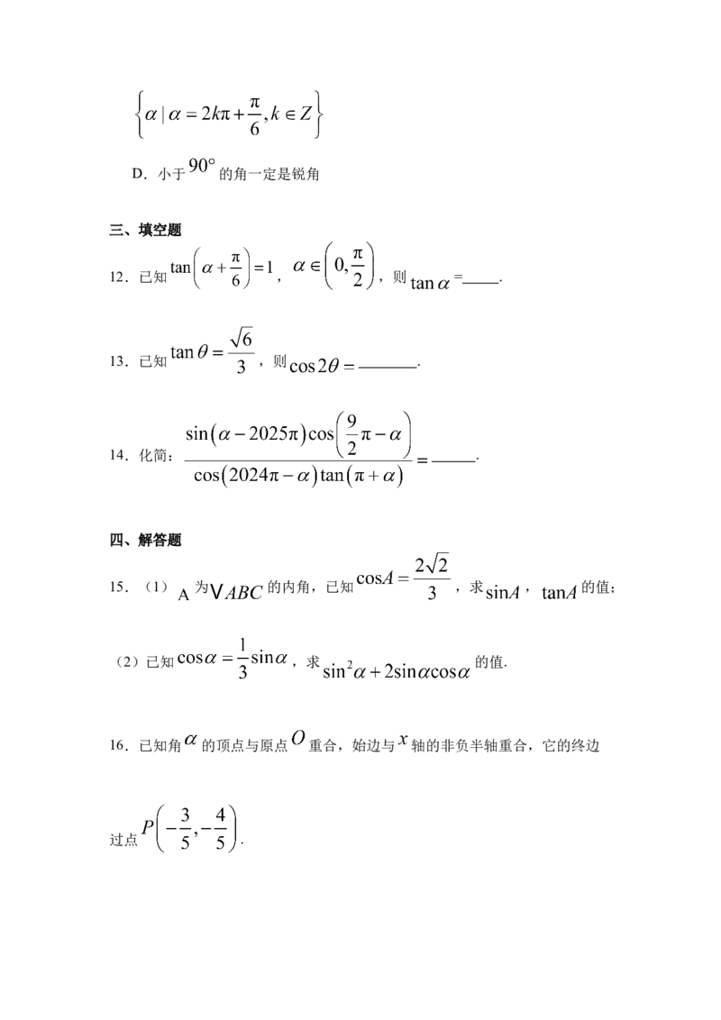 河北省衡水市阜城县阜城实验中学2024-2025学年高一下学期3月月考数学试题（含答案）_2024-2025高一（7-7月题库）_2025年03月试卷