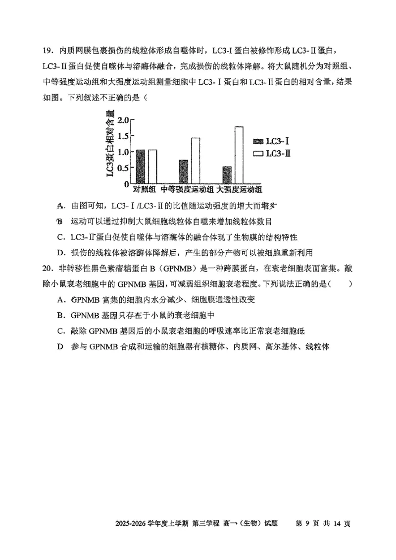 生物试题卷-吉林省长春市第十一中学高中2025-2026学年1月高一上学期第三学程考试暨期末考试(1.13-1.14)_2024-2025高一（7-7月题库）_2026年1月高一