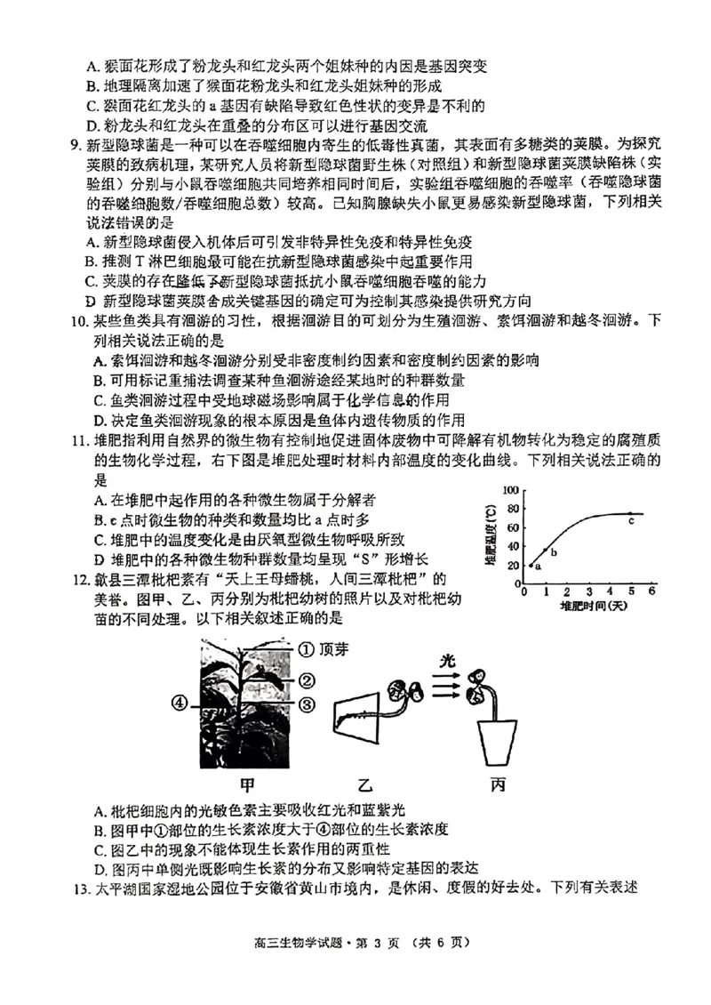 安徽省宣城市、黄山市2024届高中毕业班第二次质量检测+生物试题_2024年4月_01按日期_11号_2024届安徽省黄山宣城高三第二次质量检测