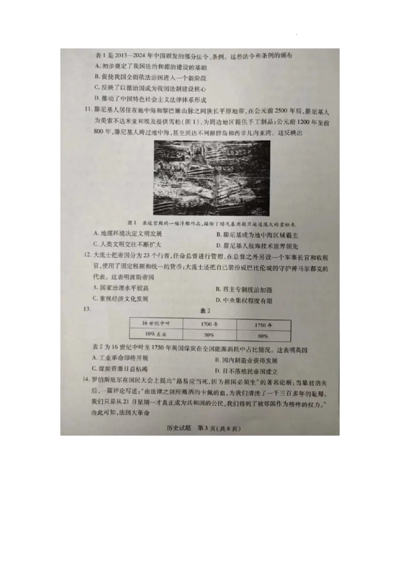 安徽省部分学校2024届高三下学期5月联考历史试卷_2024年5月_01按日期_6号_2024届安徽省皖豫名校＆卓越县中联盟高三5月联考