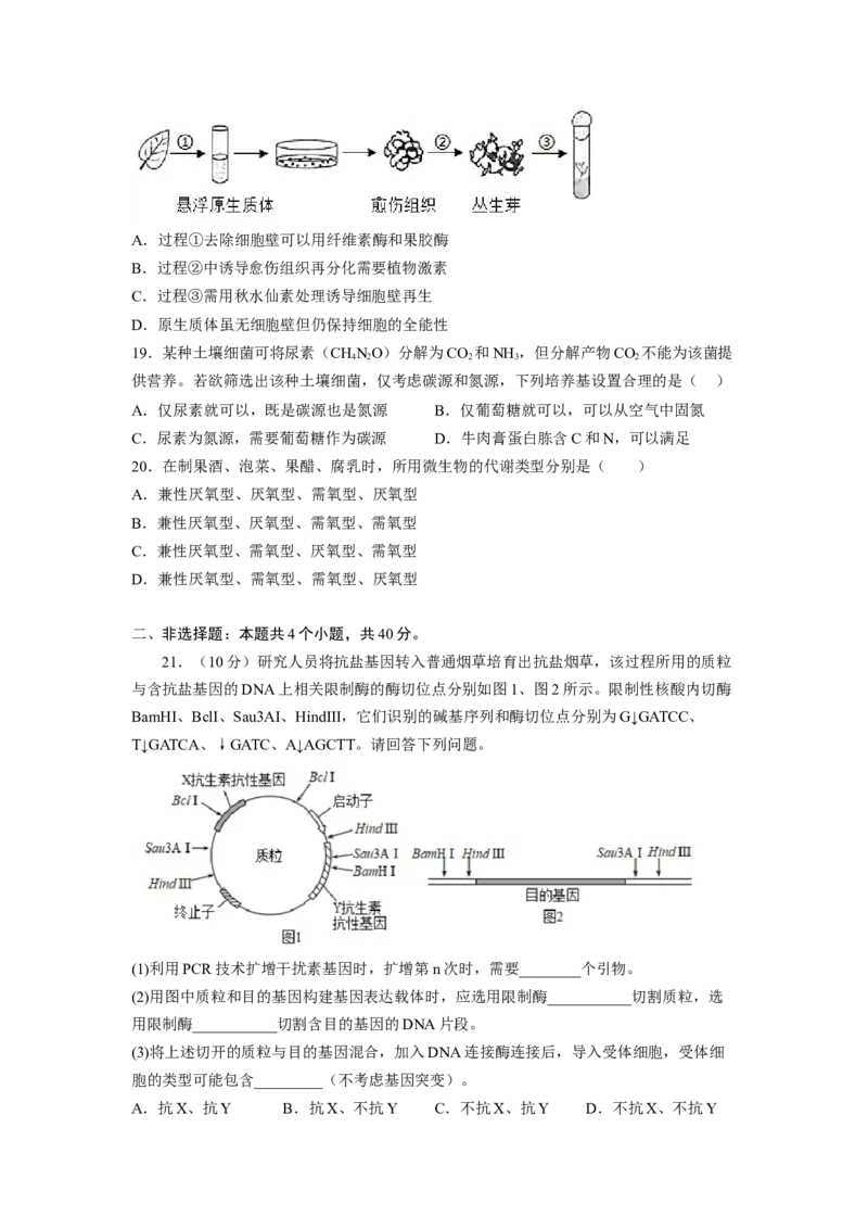 第4章生物技术的安全性与伦理性（基础突破卷）-2022-2023学年高二生物基础与培优高效突破测试卷（人教版2019选择性必修3）（原卷版）_E015高中全科试卷_生物试题_选修3_1.单元测试