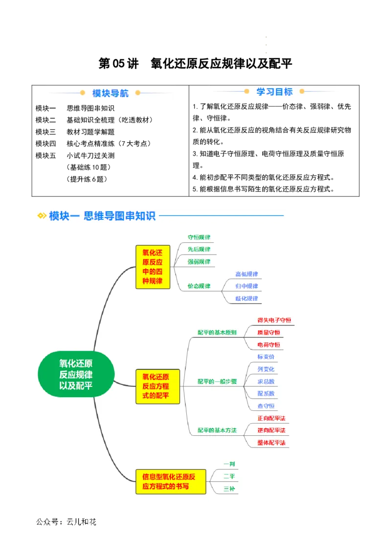 第05讲&nbsp;氧化还原反应规律以及配平（解析版）_2024-2025高一（7-7月题库）_2024年7月试卷_0708暑假自学课2024年新高一化学暑假提升精品讲义